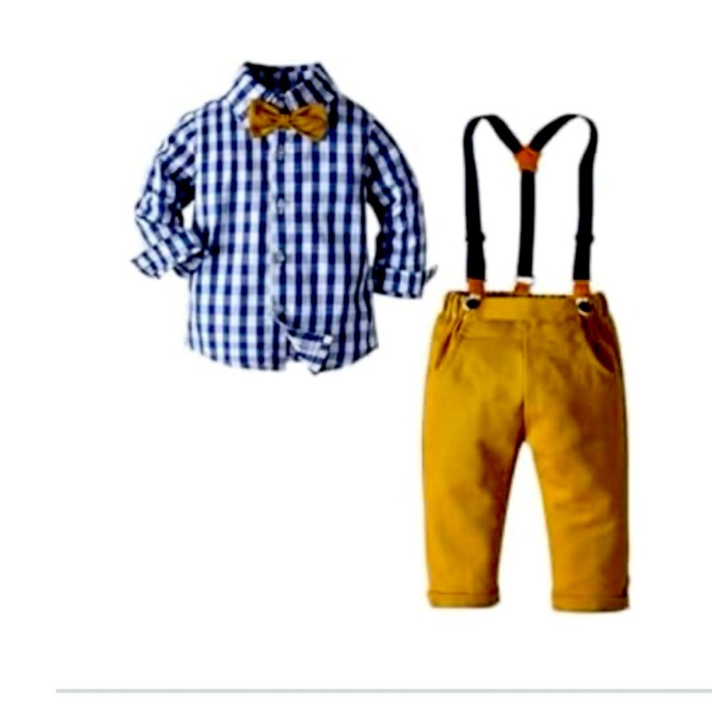 Kids Checkered Shirt and Mustard Pants Set